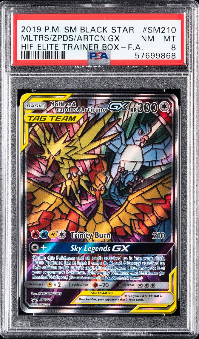 2019 #SM210 Full Art/Moltres & Zapdos & Articuno GX PSA 8 SM Black Star Promo Pokemon - Front